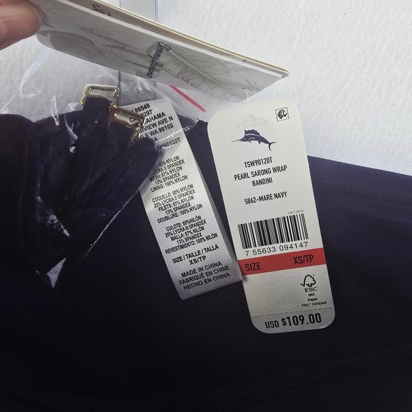 Tommy Bahama 95B NWT Pearl Sarong Wrap Bandeau Tankini Swim Top Mare Navy XS - Picture 6 of 8